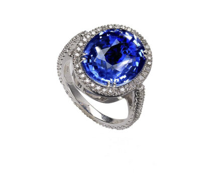 Anello in oro bianco 18 carati con tanzanite blu e diamanti bianchi