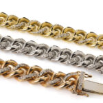 Bracciali groumette nei tre colori dell'oro con diamanti bianchi