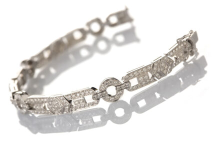 Bracciale in oro bianco 18 carati stile decò con diamanti bianchi