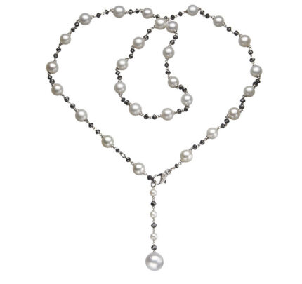 Collana in oro bianco 18 carati con perle, diamanti neri e bianchi