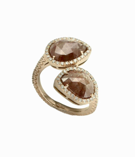 Anello in oro rosa 18 carati con diamanti brown grezzi e brillanti