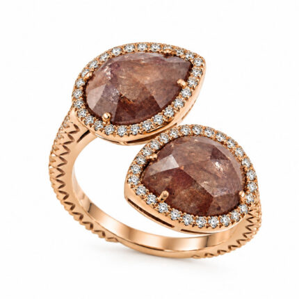 Anello in oro rosa 18 carati con diamanti brown grezzi e brillanti