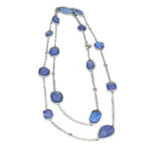 Collana in oro bianco 18 carati con 14 tanzaniti e 7 diamanti brown