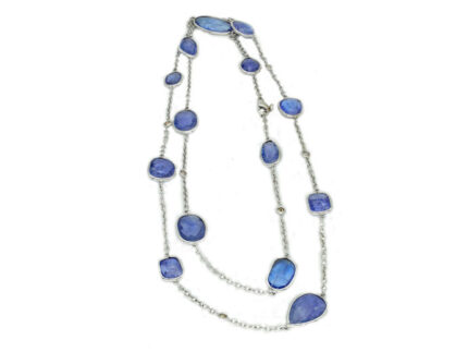 Collana in oro bianco 18 carati con 14 tanzaniti e 7 diamanti brown