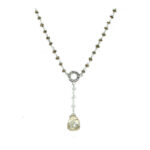 Collana in oro bianco 18 carati con diamante brown taglio a goccia e beads di diamanti brown e white.