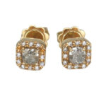 Orecchini in oro rosa con diamanti fancy pink taglio princess e diamanti bianchi
