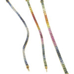 Bracciali tenni nei tre colori dell'oro 18 carati con pietre multicolor con tagli diversi a seconda del gusto