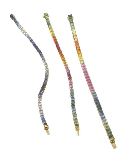 Bracciali tenni nei tre colori dell'oro 18 carati con pietre multicolor con tagli diversi a seconda del gusto