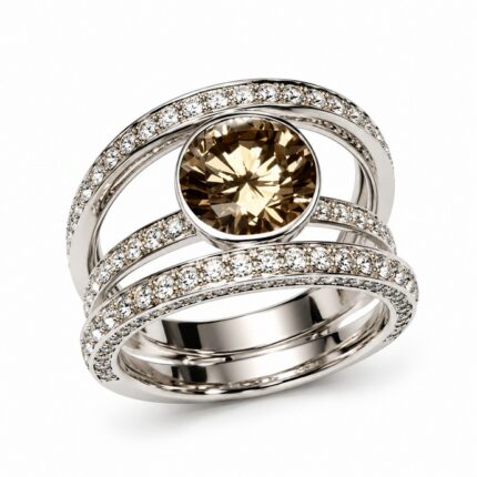 Anello in oro bianco 18 carati con diamante brown centrale e brillanti