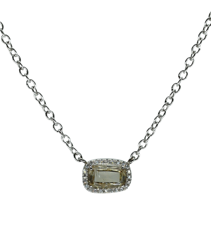 Girocollo in oro bianco con diamante brown centrale e diamanti bianchi Girocollo in oro bianco con diamante brown centrale e diamanti bianchi