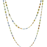 Collana lunga in oro giallo 18 carati con zaffiri multicolor