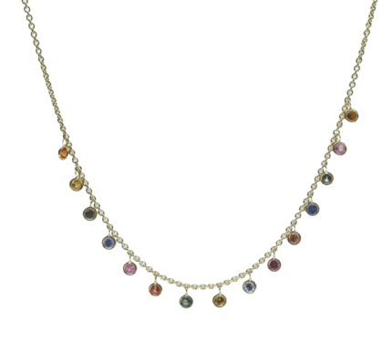 Collana in oro giallo 18 carati con zaffiri multicolor