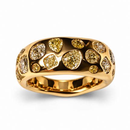Anello in oro giallo 18 carati con diamanti fancy yellow