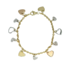 Bracciale in oro giallo con ciondoli a forma di cuore e diamanti bianchi