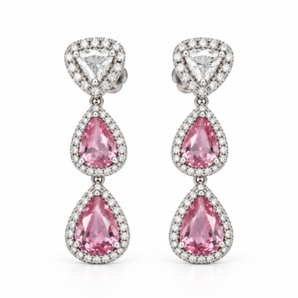 Orecchini in oro bianco con zaffiri rosa e diamanti bianchi