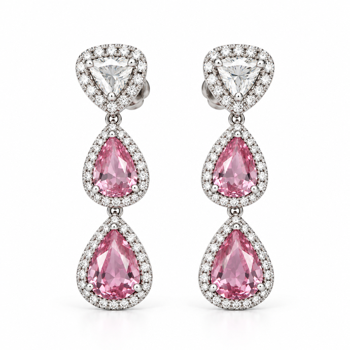 Orecchini in oro bianco con zaffiri rosa e diamanti bianchi Orecchini in oro bianco con zaffiri rosa e diamanti bianchi