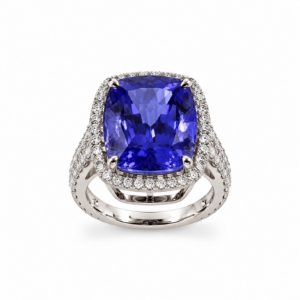 Anello in oro bianco con tanzanite e diamanti bianchi