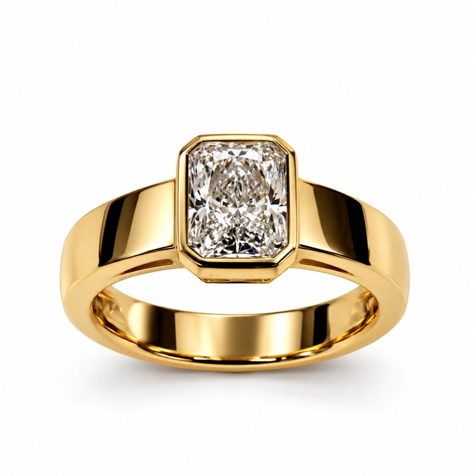 Anello in oro giallo con diamante bianco taglio radiant Anello in oro giallo con diamante bianco taglio radiant